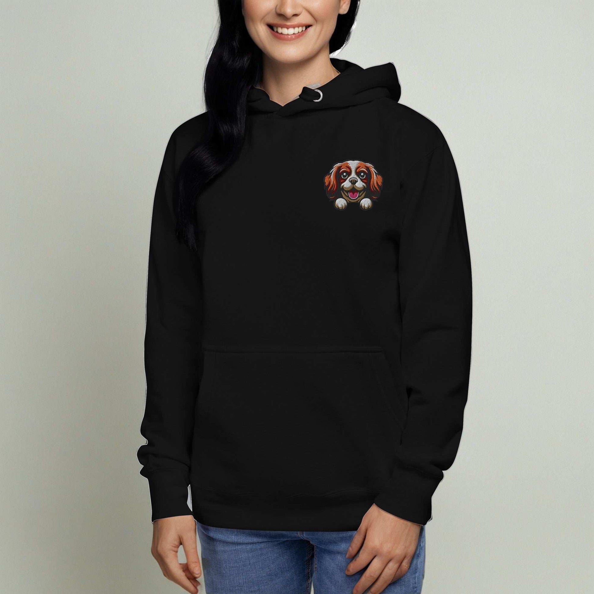 Cavalier King Charles Spaniel Dog Embroidery Premium Unisex Hoodie - Black
