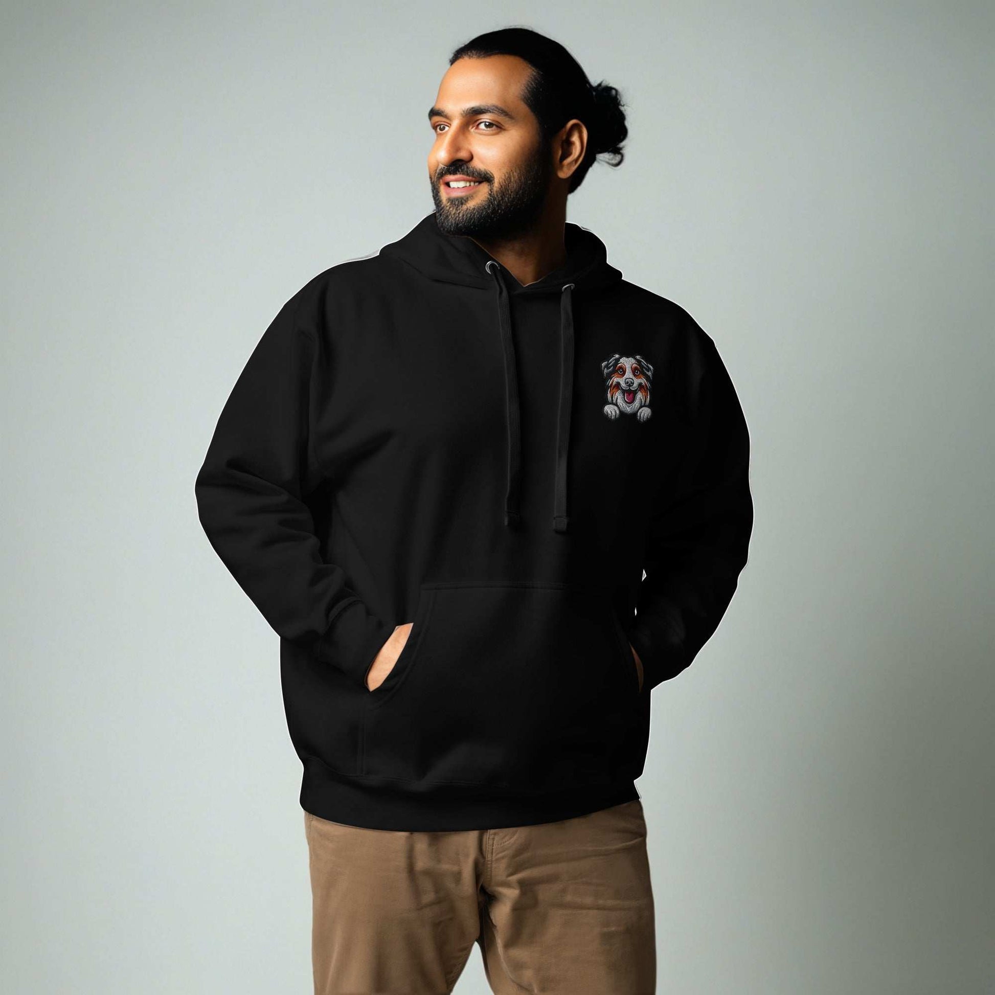 Australian Shepherd Dog Embroidery Premium Unisex Hoodie - Black