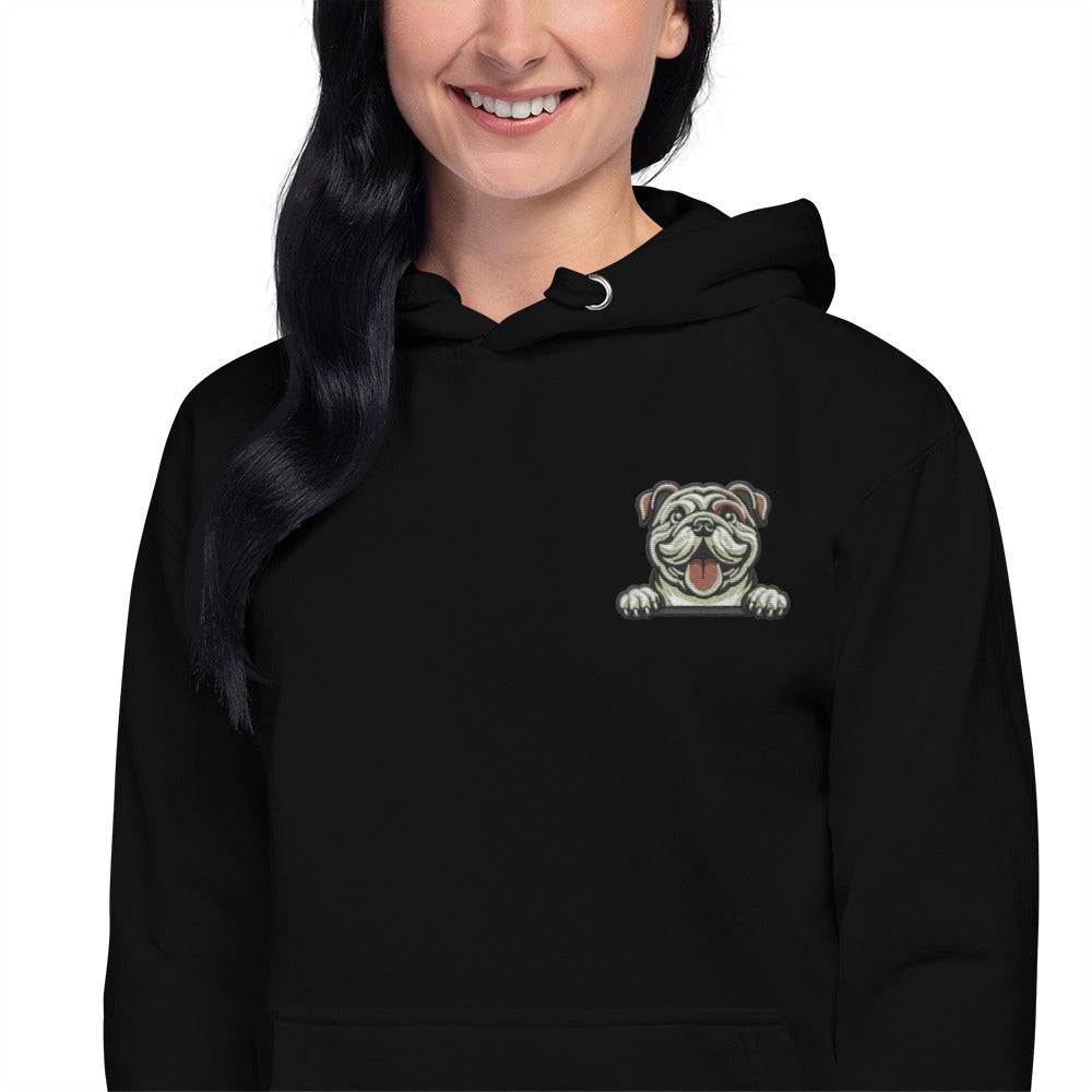 Bulldog Dog Embroidery Premium Unisex Hoodie - Black