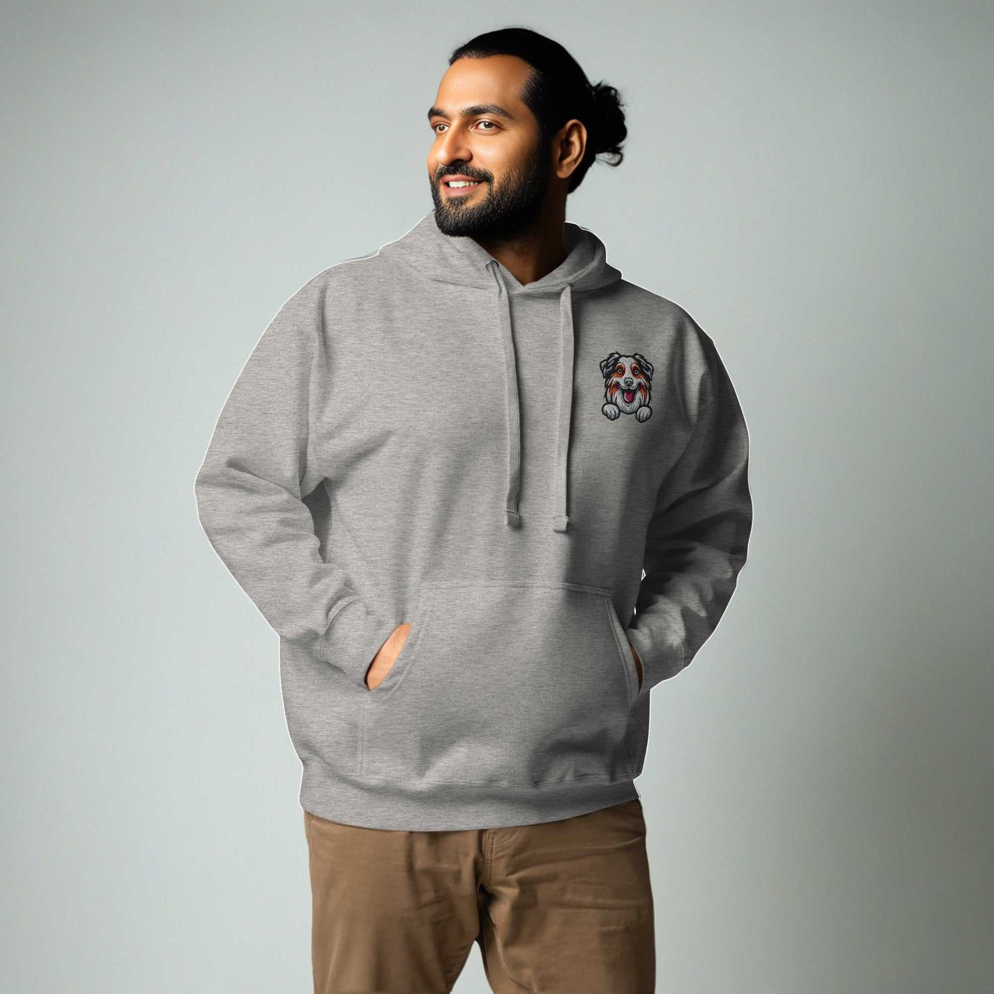 Australian Shepherd Dog Embroidery Premium Unisex Hoodie - Grey