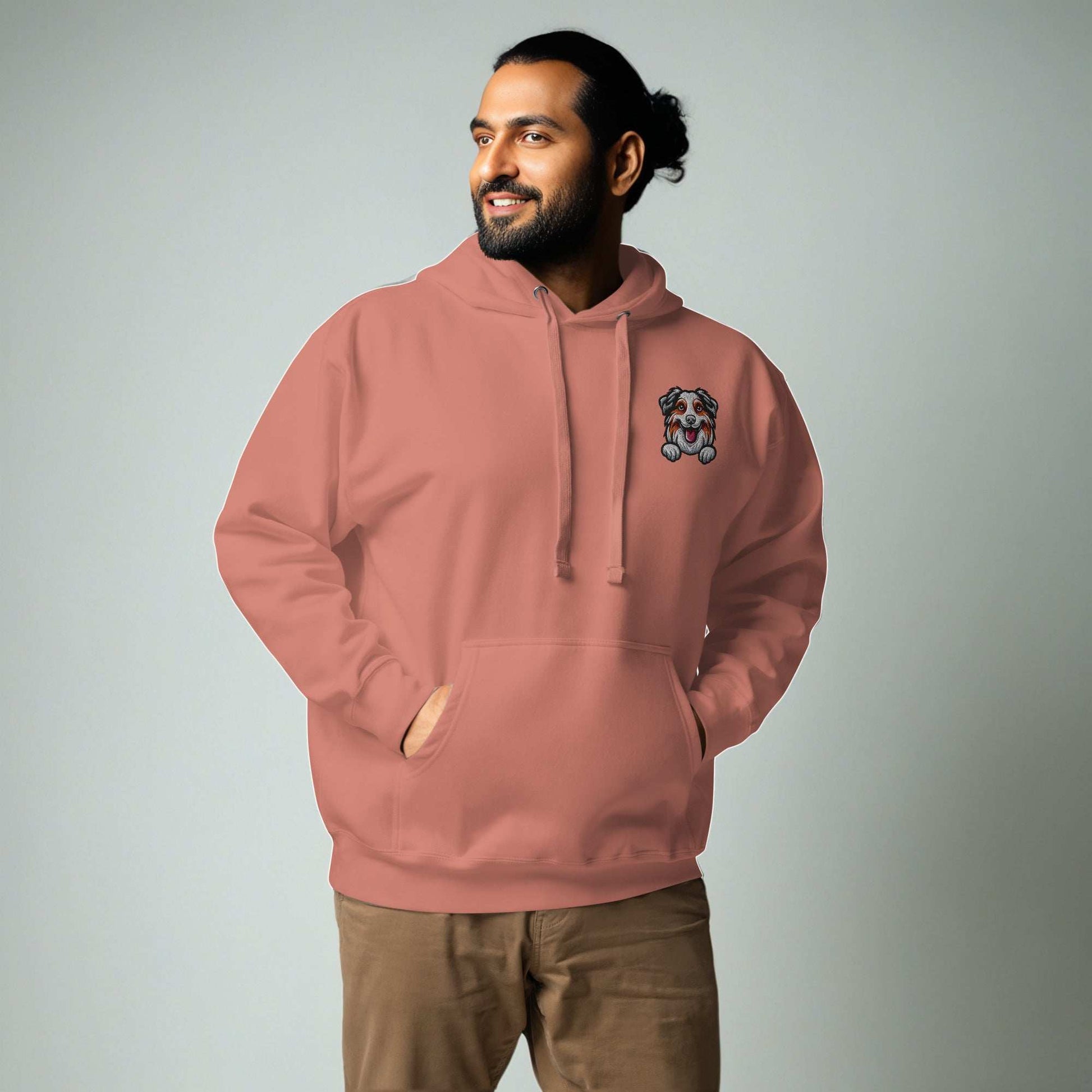 Australian Shepherd Dog Embroidery Premium Unisex Hoodie - Pink