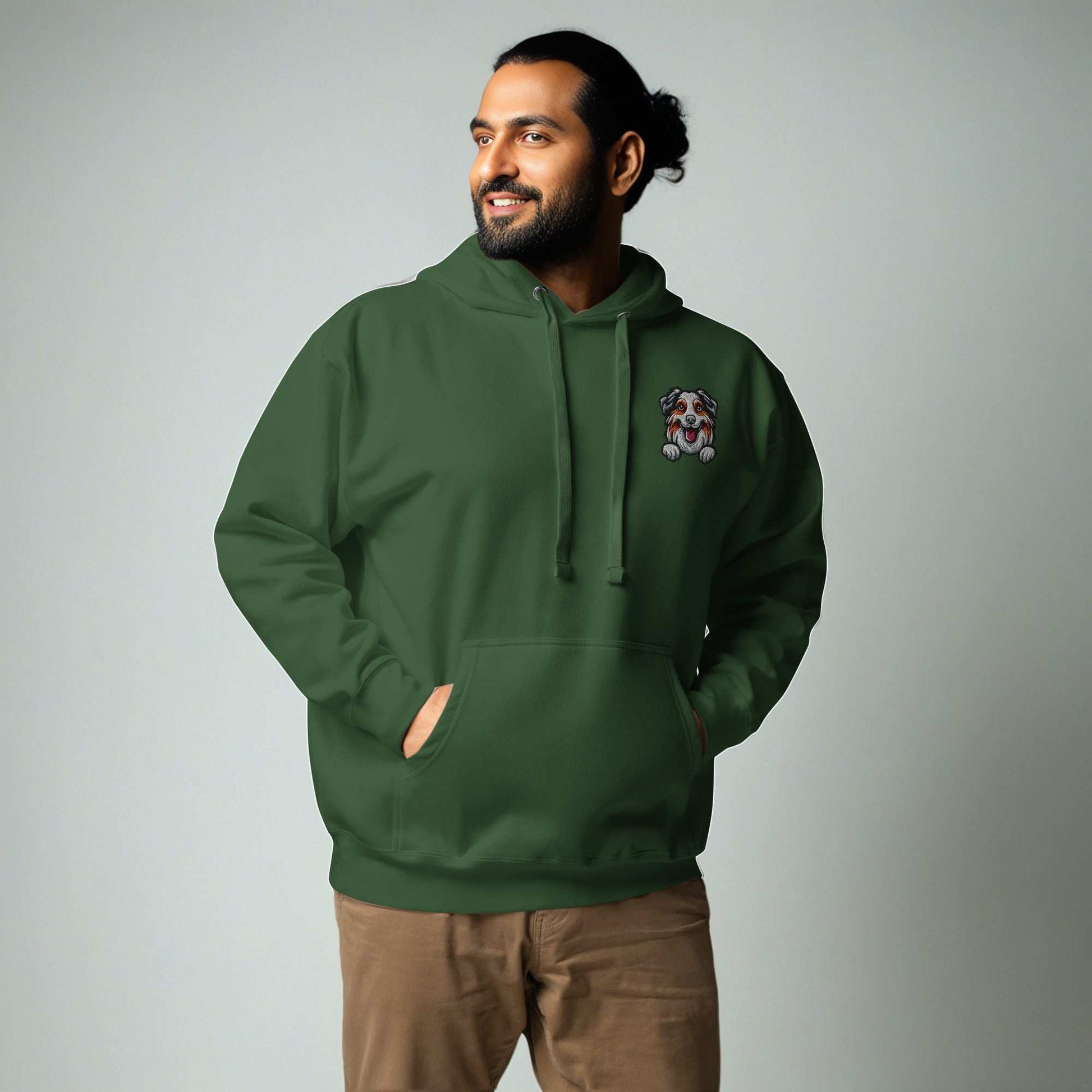 Australian Shepherd Dog Embroidery Premium Unisex Hoodie - Green