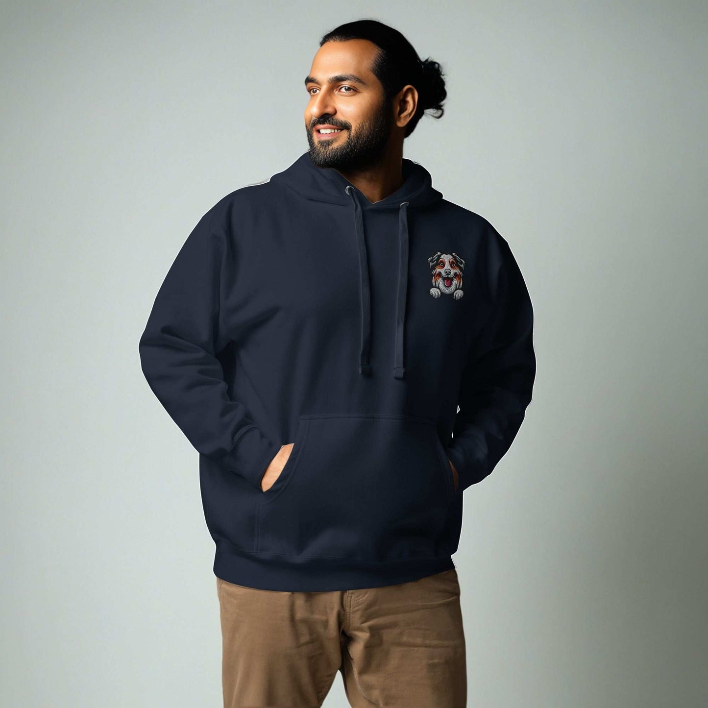 Australian Shepherd Dog Embroidery Premium Unisex Hoodie - Navy