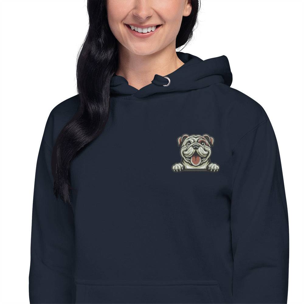 Bulldog Dog Embroidery Premium Unisex Hoodie - Navy