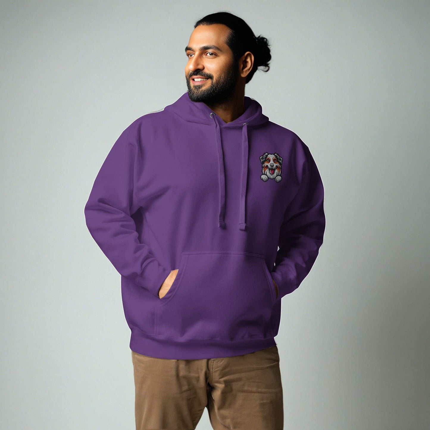 Australian Shepherd Dog Embroidery Premium Unisex Hoodie - Purple