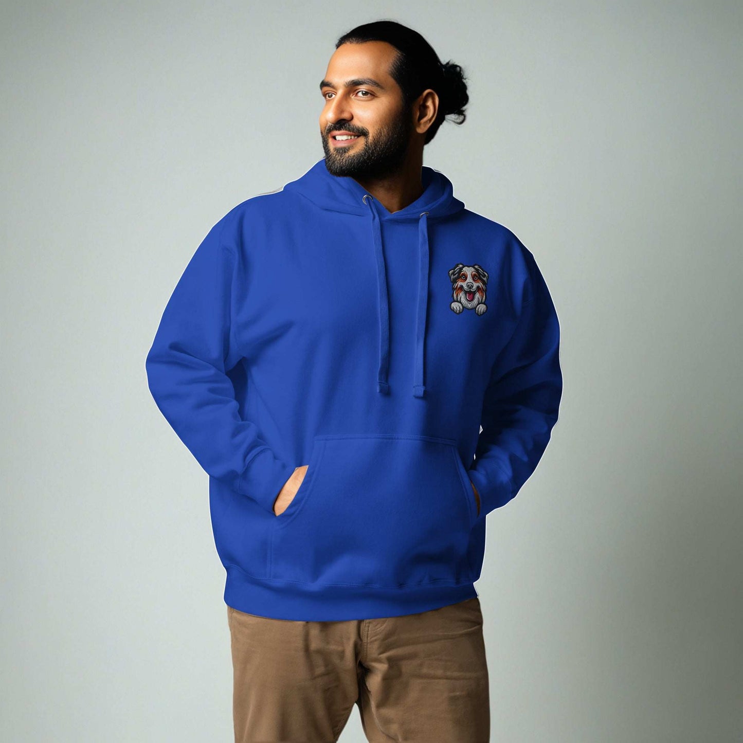 Australian Shepherd Dog Embroidery Premium Unisex Hoodie - Blue
