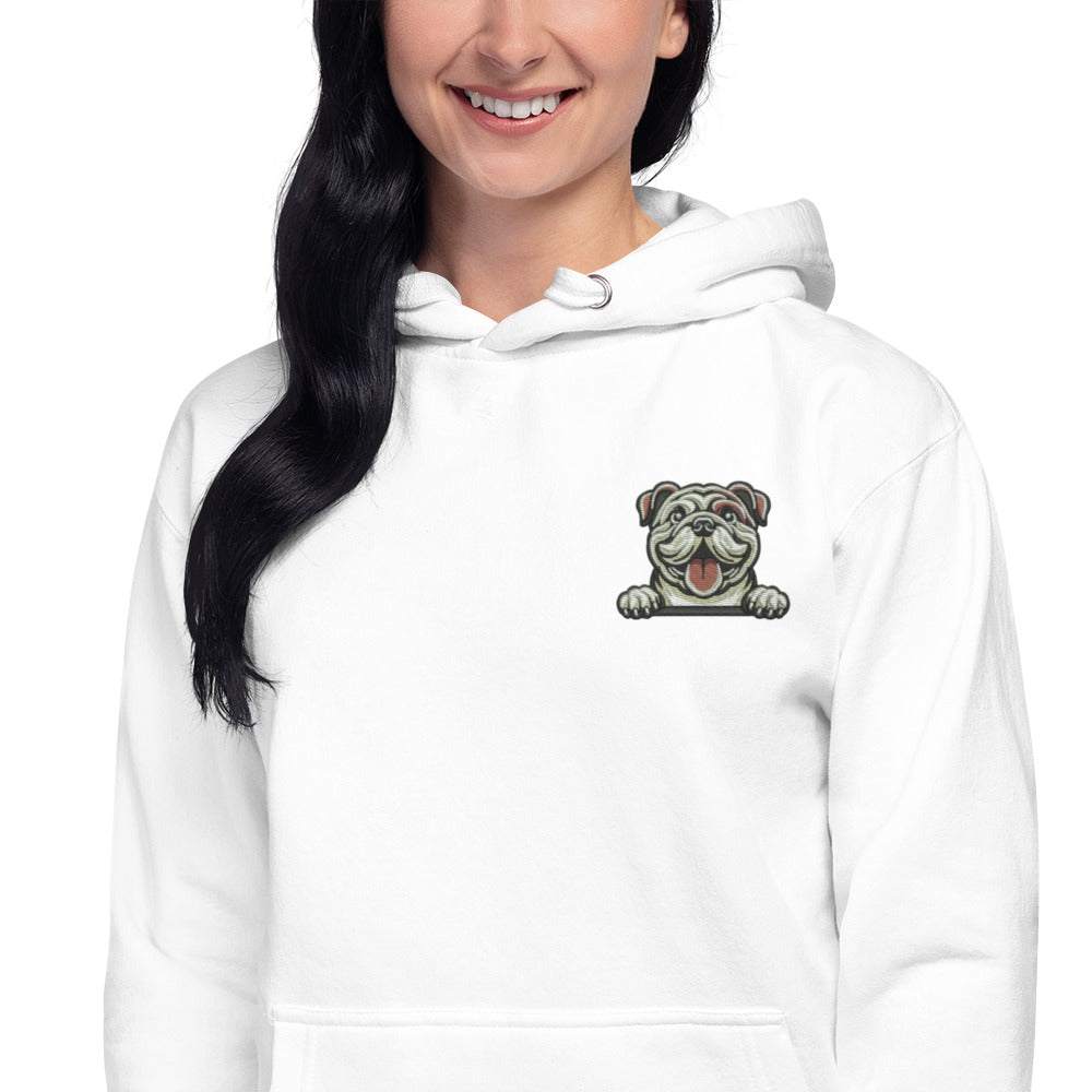 Bulldog Dog Embroidery Premium Unisex Hoodie - White