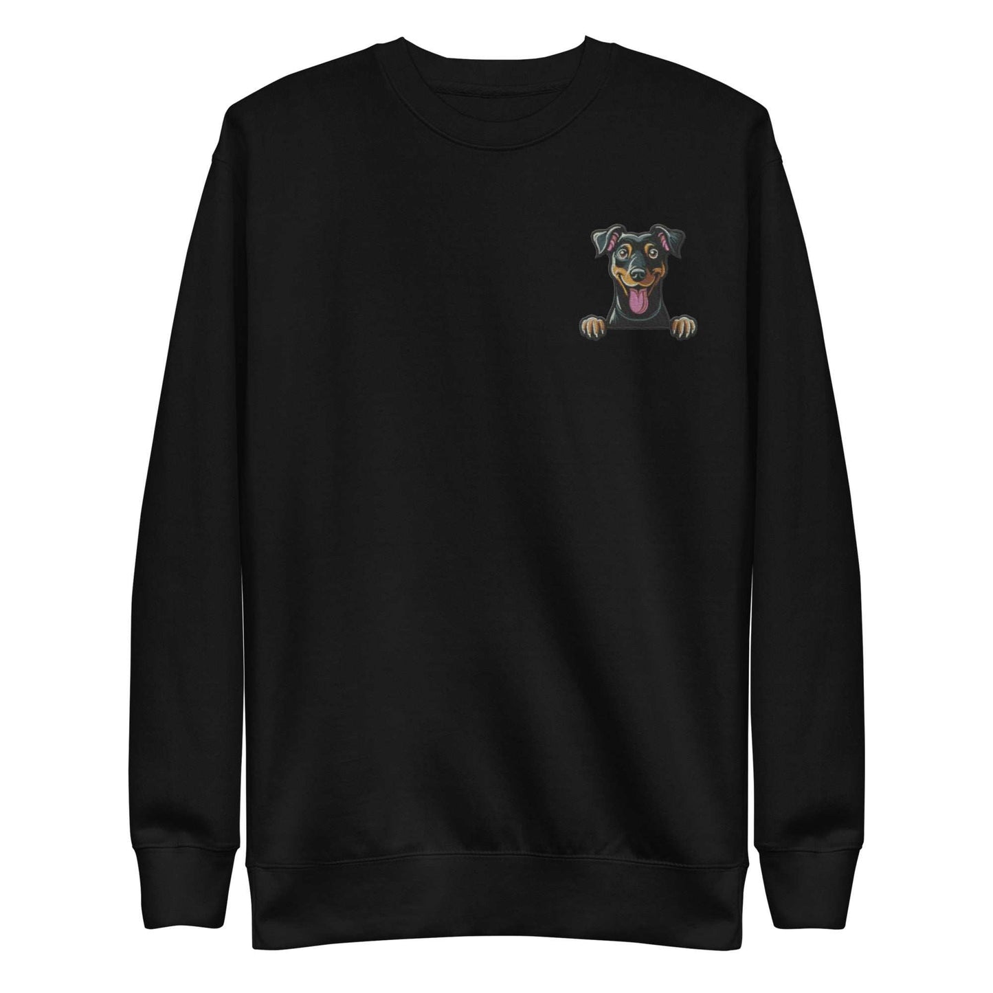 Black unisex sweatshirt with embroidered Manchester Terrier dog design on chest