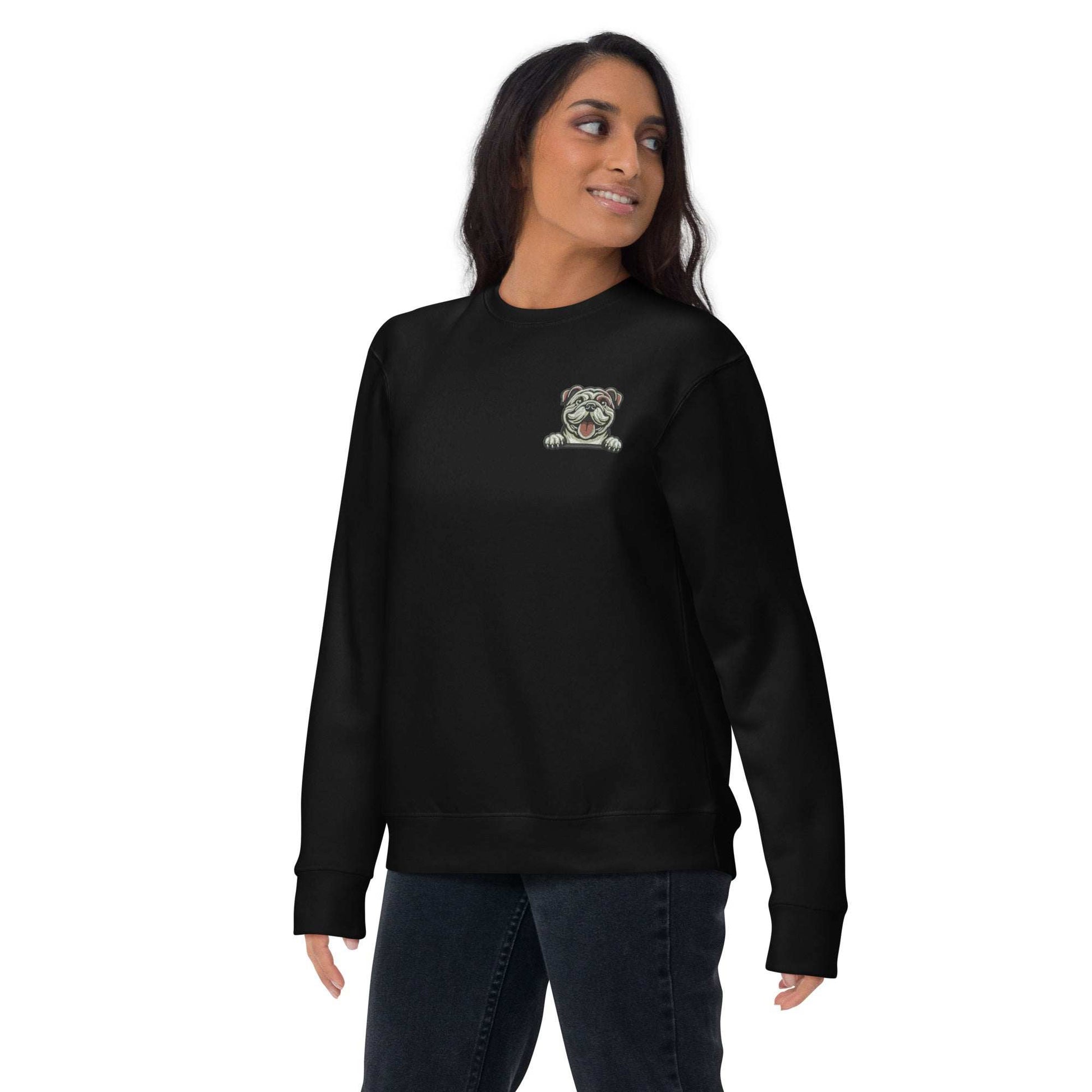 Bulldog Dog Embroidery Premium Unisex Sweatshirt - Black