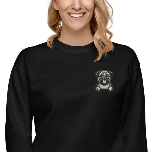 Pug Dog Embroidery Premium Unisex Sweatshirt