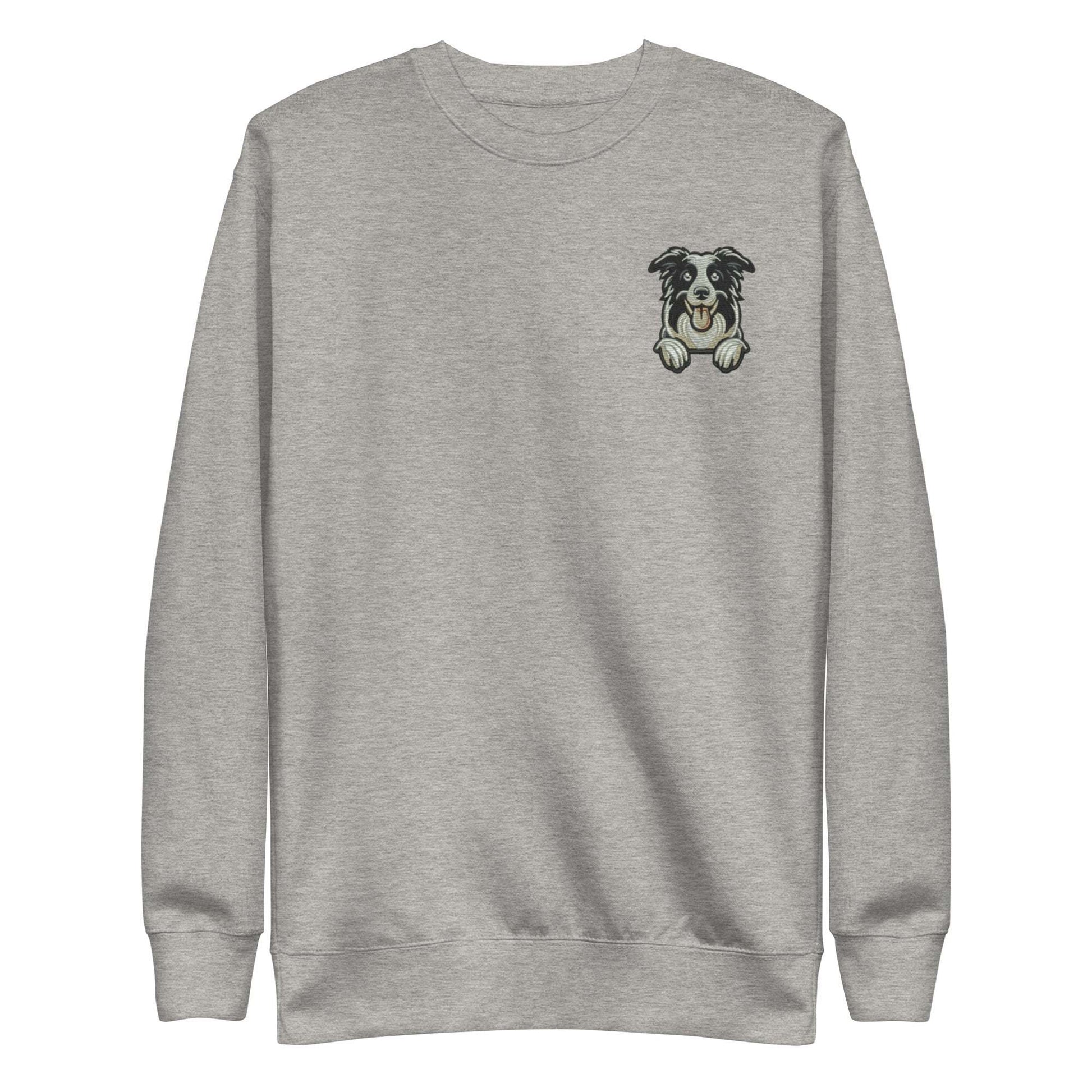 Border Collie Dog Embroidery Premium Unisex Sweatshirt - Grey