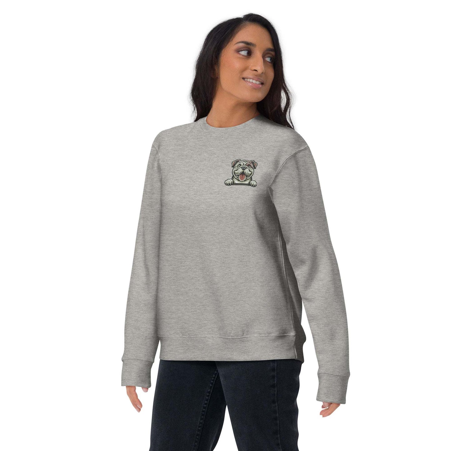 Bulldog Dog Embroidery Premium Unisex Sweatshirt - Grey