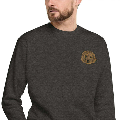 Unisex charcoal sweatshirt with detailed brown poodle embroidery on chest