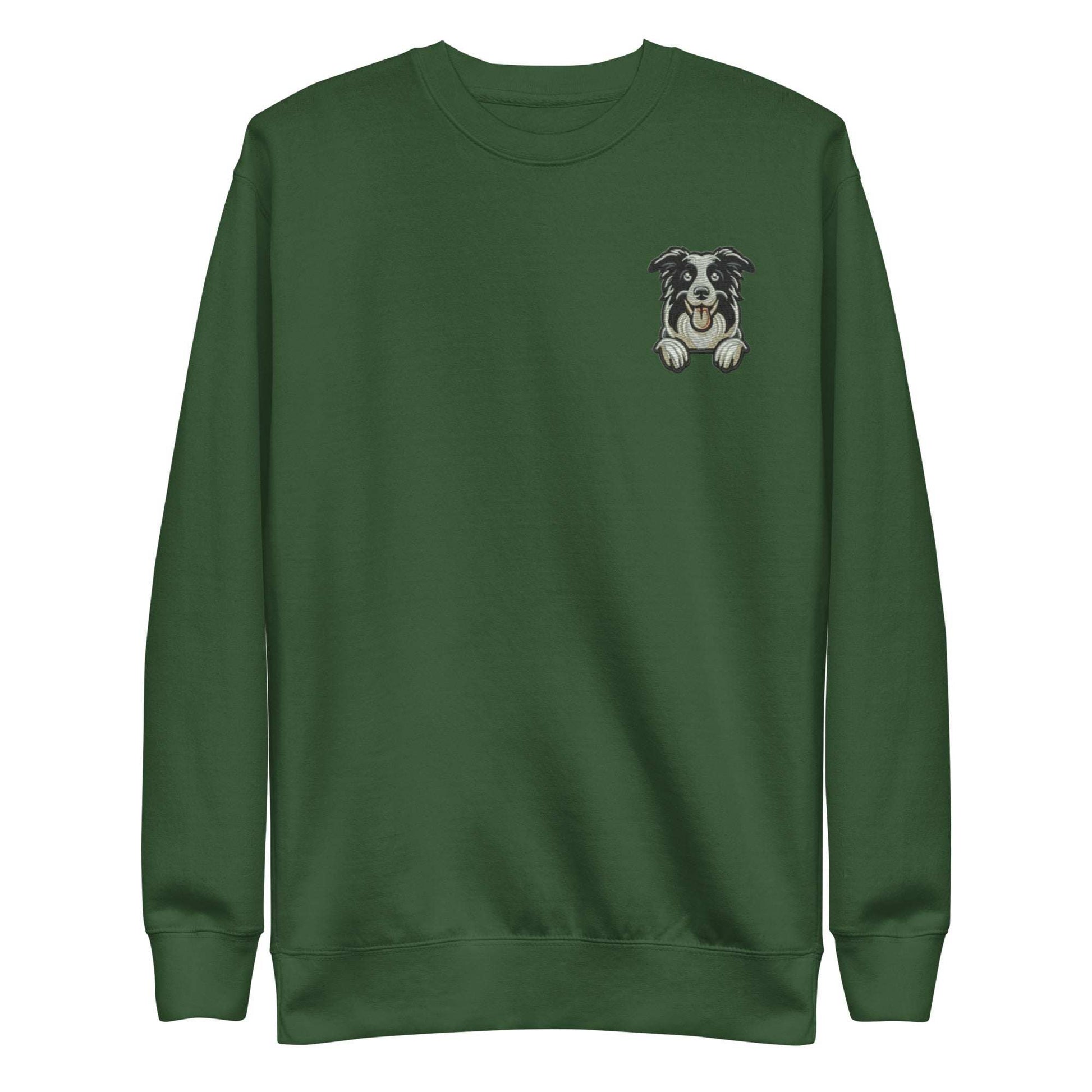 Border Collie Dog Embroidery Premium Unisex Sweatshirt - Green
