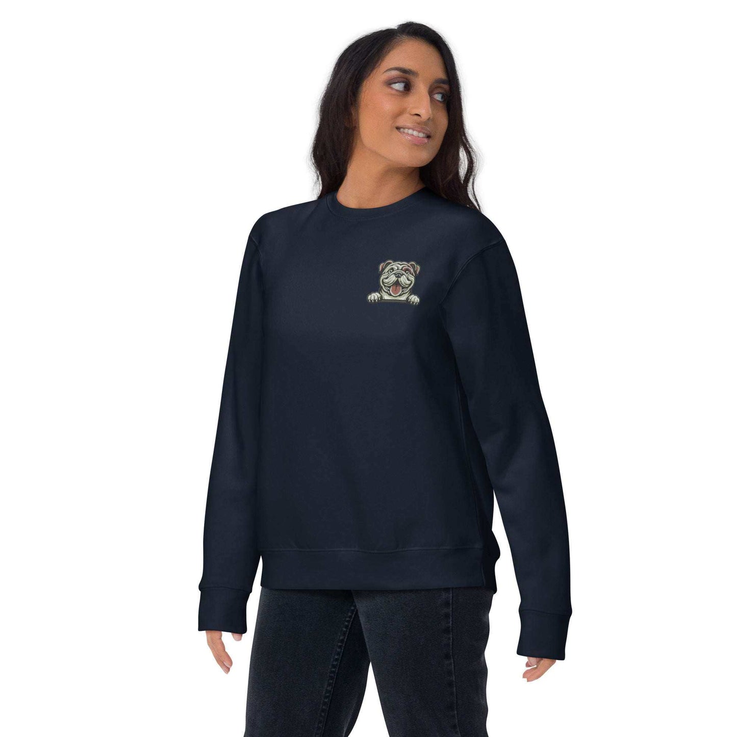 Bulldog Dog Embroidery Premium Unisex Sweatshirt - navy