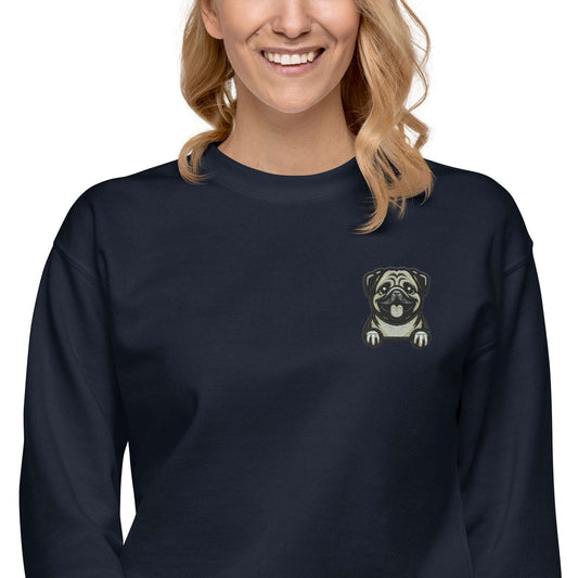 Pug Dog Embroidery Premium Unisex Sweatshirt