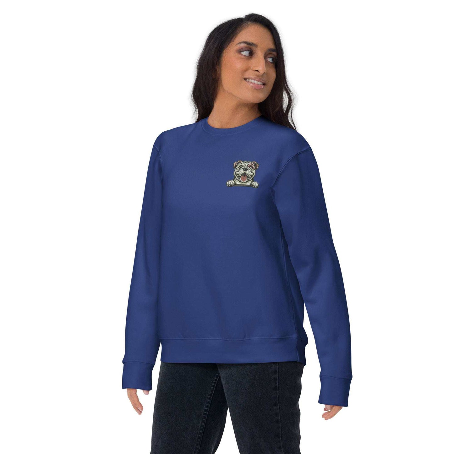 Bulldog Dog Embroidery Premium Unisex Sweatshirt - Blue