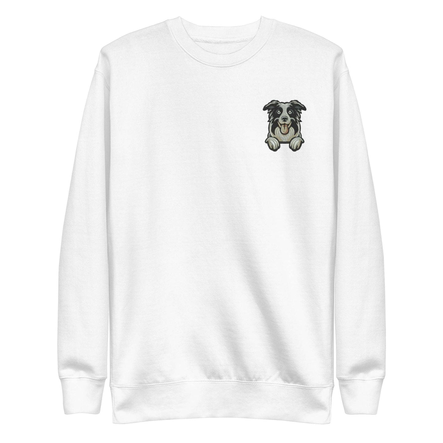 Border Collie Dog Embroidery Premium Unisex Sweatshirt - White