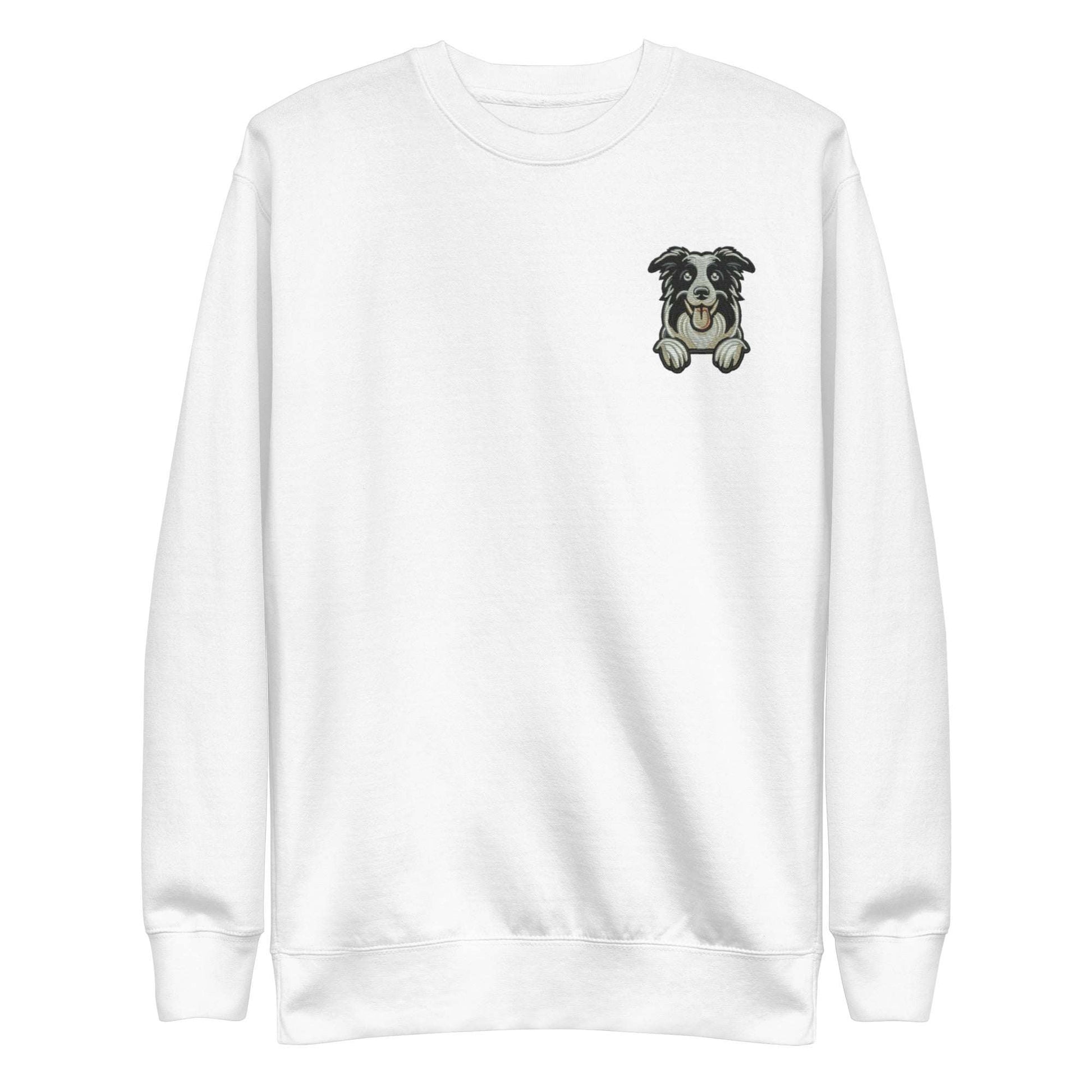 Border Collie Dog Embroidery Premium Unisex Sweatshirt - White