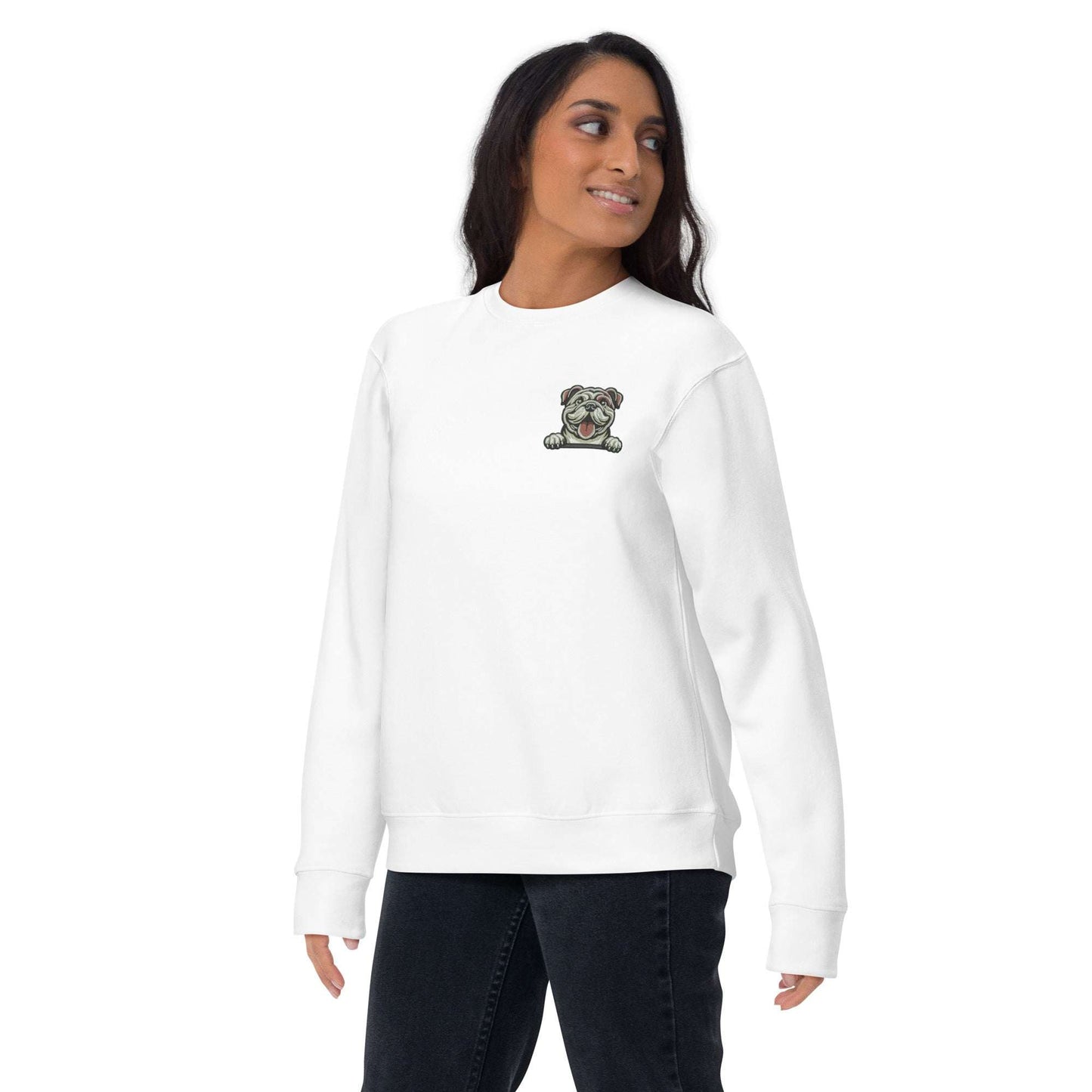 Bulldog Dog Embroidery Premium Unisex Sweatshirt - White
