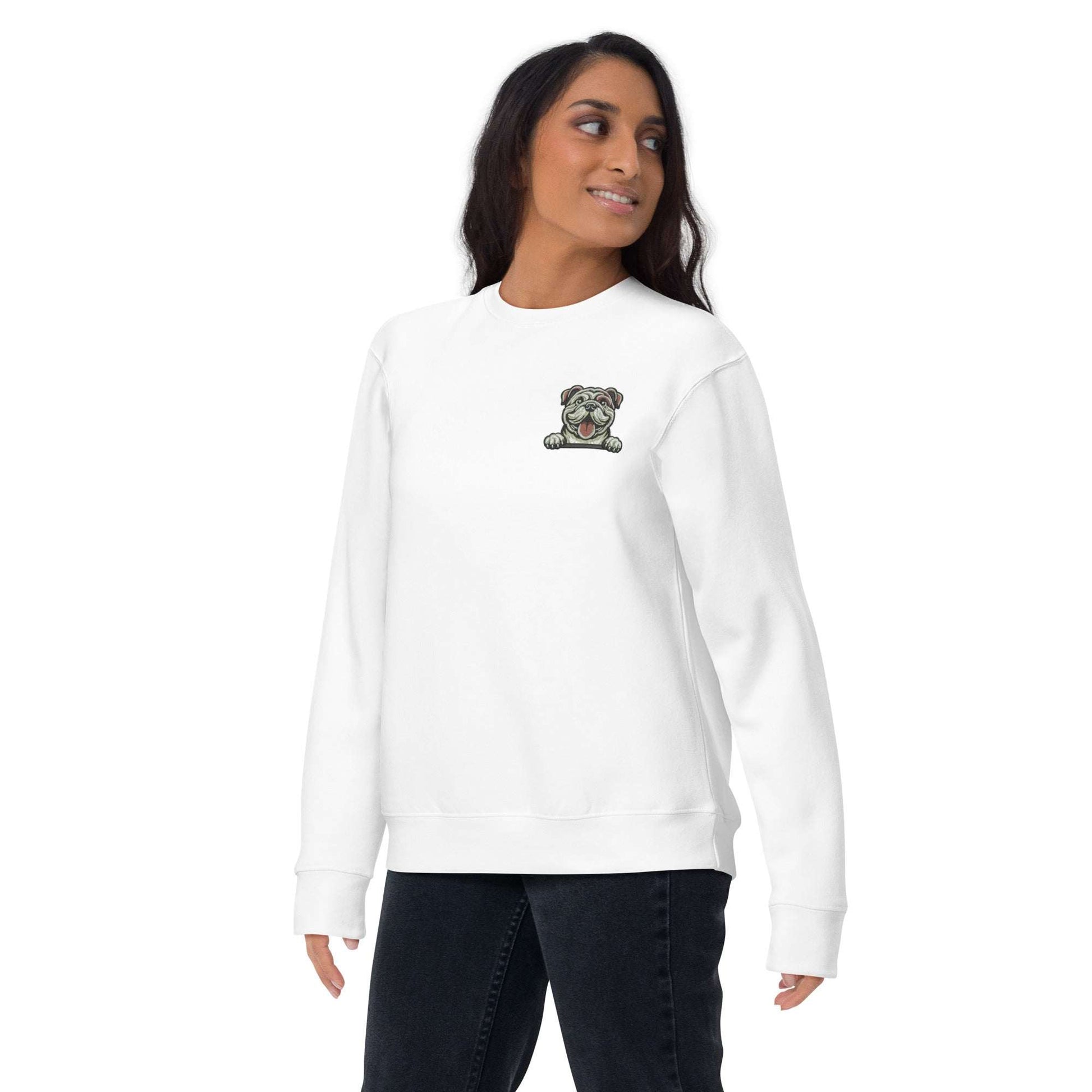 Bulldog Dog Embroidery Premium Unisex Sweatshirt - White